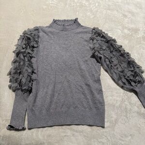 Sioni Gray Ruffle Trim Mock Neck Sweater